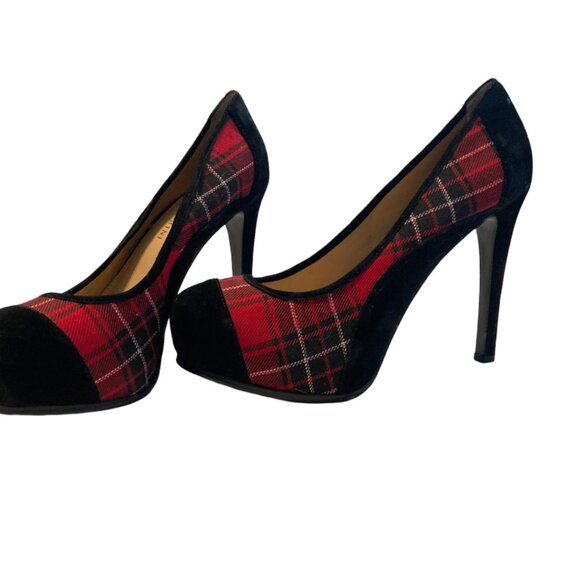 Gianni Bini Heels - Red & Black Buffalo Plaid Heels (Stilettos) - Picture 4 of 8